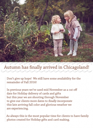 Opportunity for fall family photos in late fall 2016