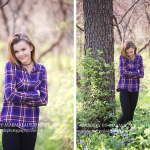 two photos of a high school senior girl in a forest setting in chicagoland