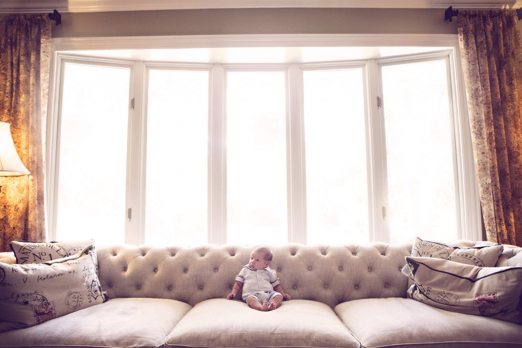 Baby image at home on large soft