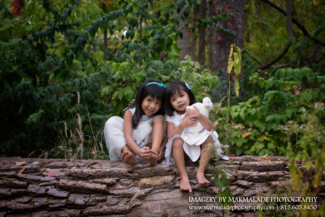 Sisters photographed in the woods in suburban Chicago
