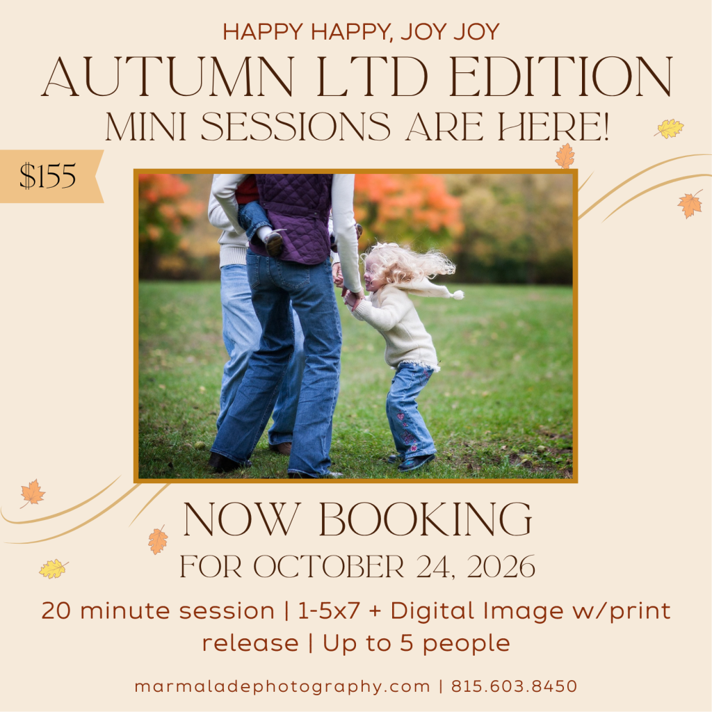 Announcement for 2026 Autumn Mini Sessions by Chicago Area's Marmalade Photography